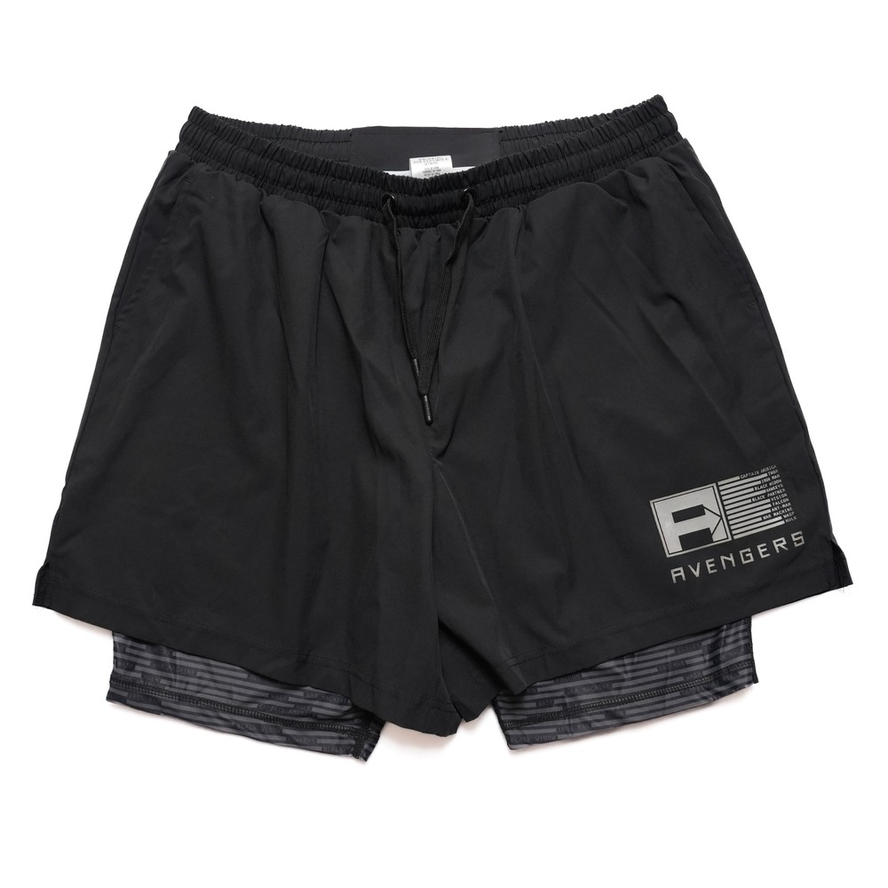 Marvel Avengers Mens L Black Compression Shorts Lined‎ Gym Training Superhero